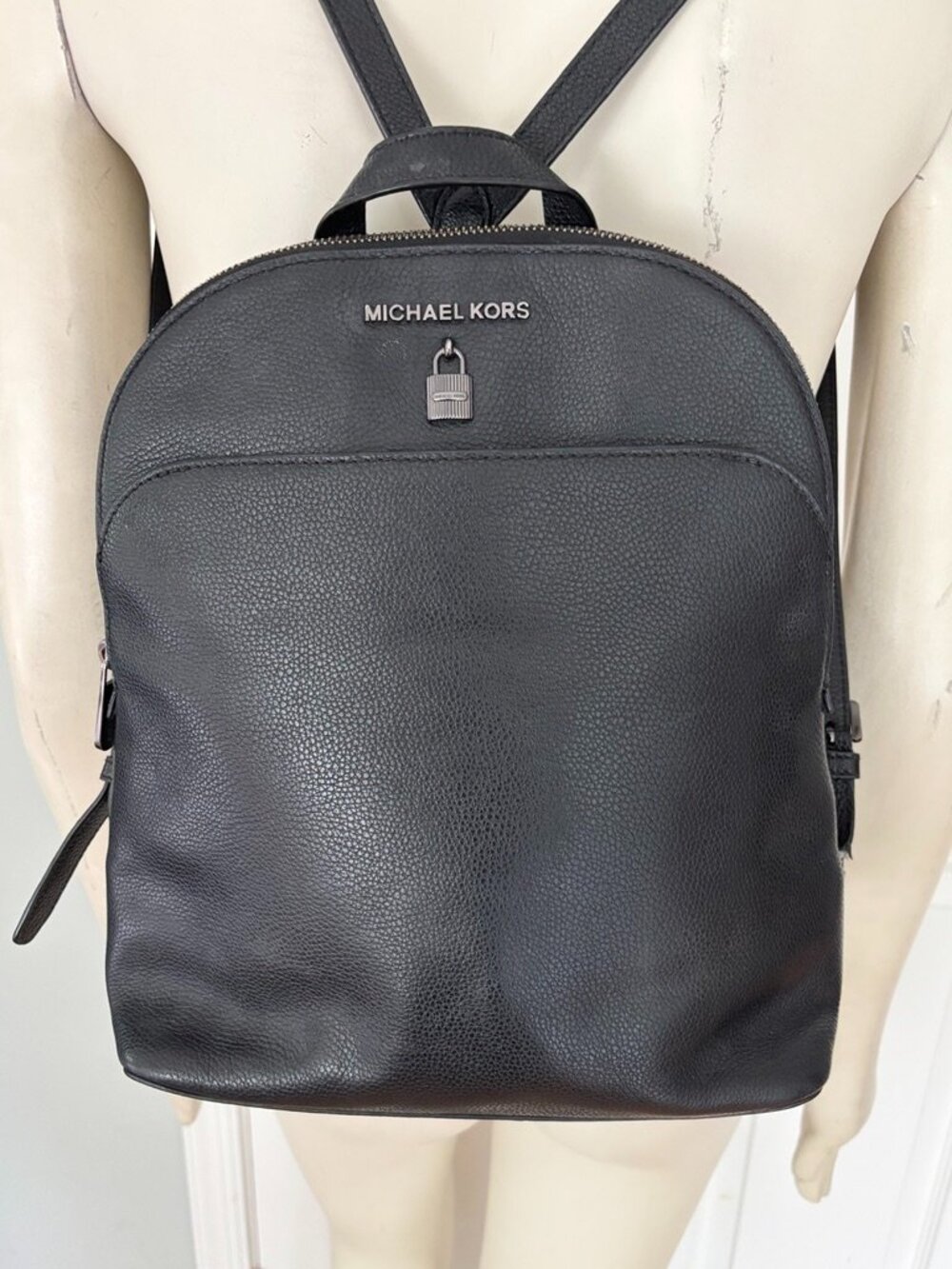 MICHAEL KORS Adele Pebbled Leather Backpack in Black